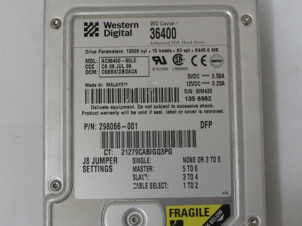 AC36400-60LC - WD / Compaq 6.4GB 3.5" IDE HDD - Refurbished