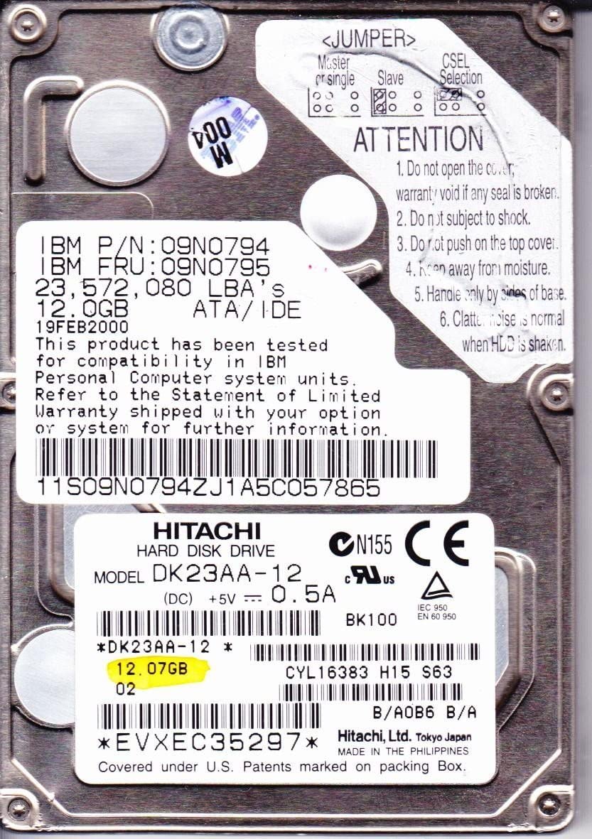 Hitachi IBM 12GB IDE 4200rpm 2.5in HDD ( DK23AA-12 09N0795 09N0794 ) REF
