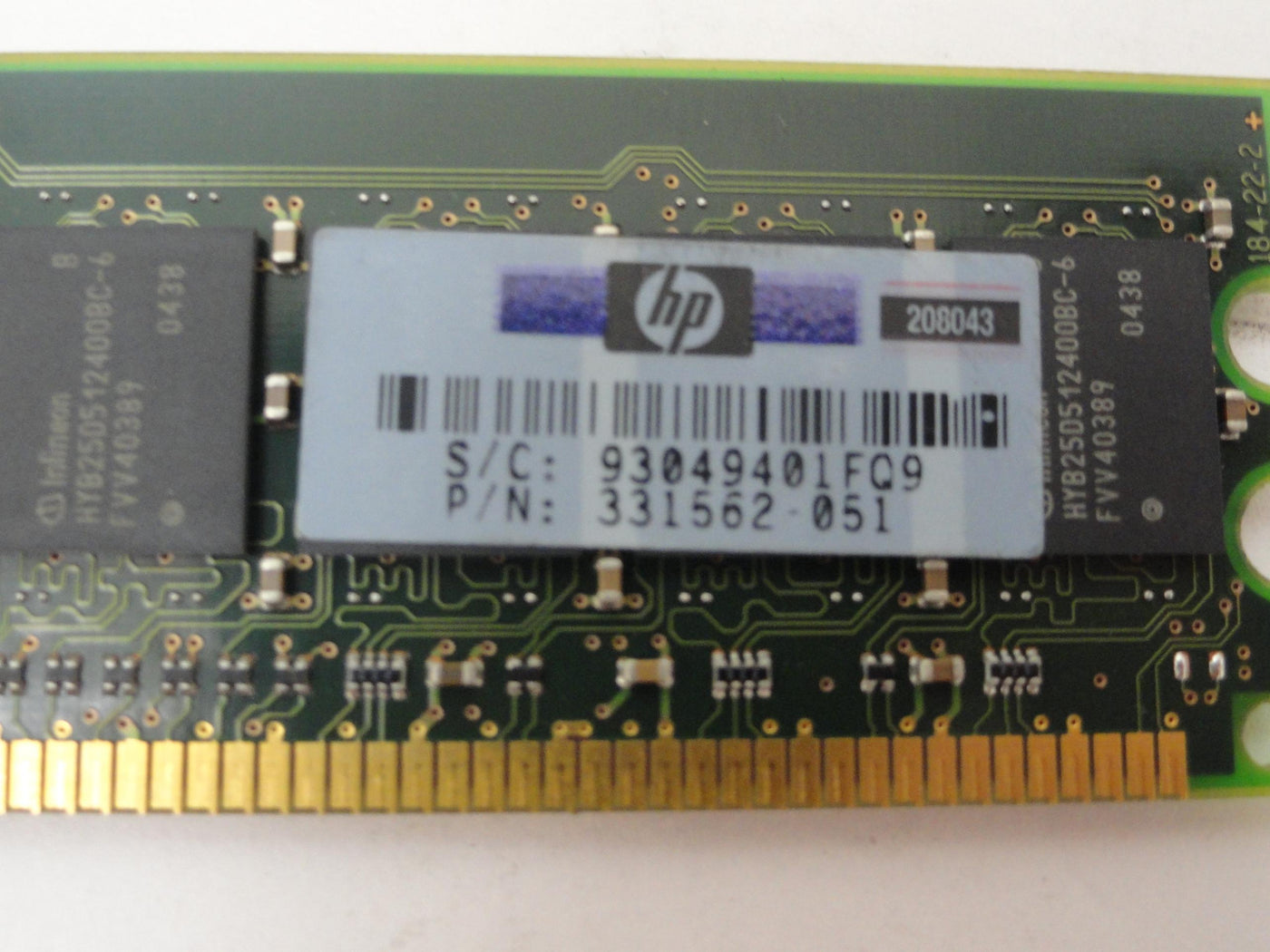 PR14069_PC2700R-25330-C0_HP/Infineon 1GBPC2700 DIMM 333Mhz DDR - Image2