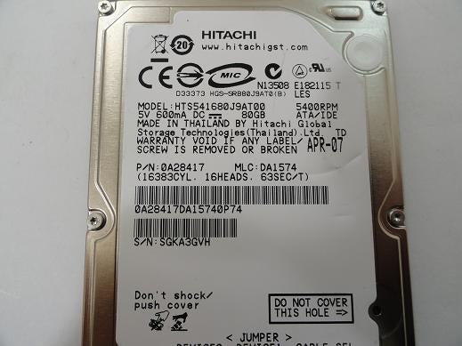 Hitachi 80GB IDE 5400rpm 2.5in HDD ( 0A28417 HTS541682J9AT00 ) ASIS