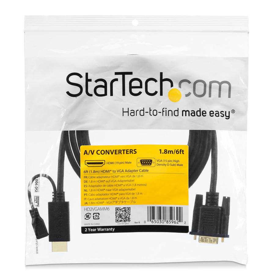 StarTech 6ft HDMI to VGA Active Conversion Adapter Cable ( HD2VGAMM6 ) NEW