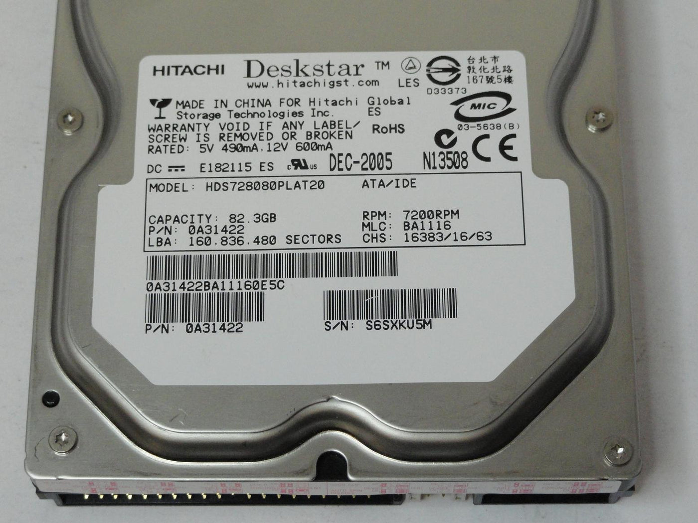 PR12890_0A31422_Hitachi 80GB IDE 7200rpm 3.5in HDD - Image3