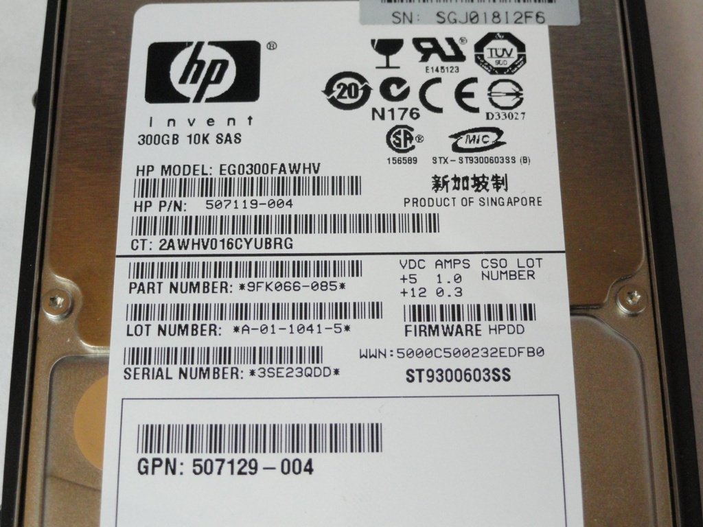 Seagate HP 300Gb SAS 10Krpm 2.5in HDD ( 9FK066-085 ST9300603SS 507119-004 EG0300FAWHV 507129-004 507284-001  Seagate HP HP)