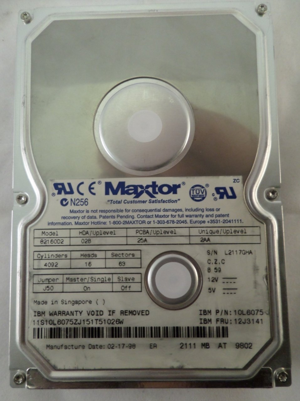 MC1051_2F040L0_Maxtor IBM 40Gb IDE 5400rpm 3.5in Low Profile HDD - Image2
