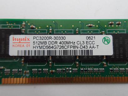 HYMD564G726CFP8N-D43 - HP/Hynix 512MB PC3200 DDR-400MHz ECC Registered CL3 184-Pin DIMM Memory Module Mfr P/N HYMD564G726CFP8N-D43 HP P/N 373028-851 - Refurbished