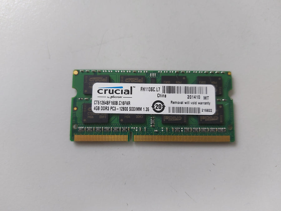 Crucial 4GB PC3-12800 DDR3-1600MHz non-ECC Unbuffered CL11 204-Pin SoDimm ( CT51264BF160B.C16FKR ) REF