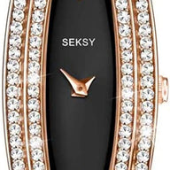 SEKSY by Sekonda Women's Fashion Design Diamond Case Black Leather Strap Watch 2571