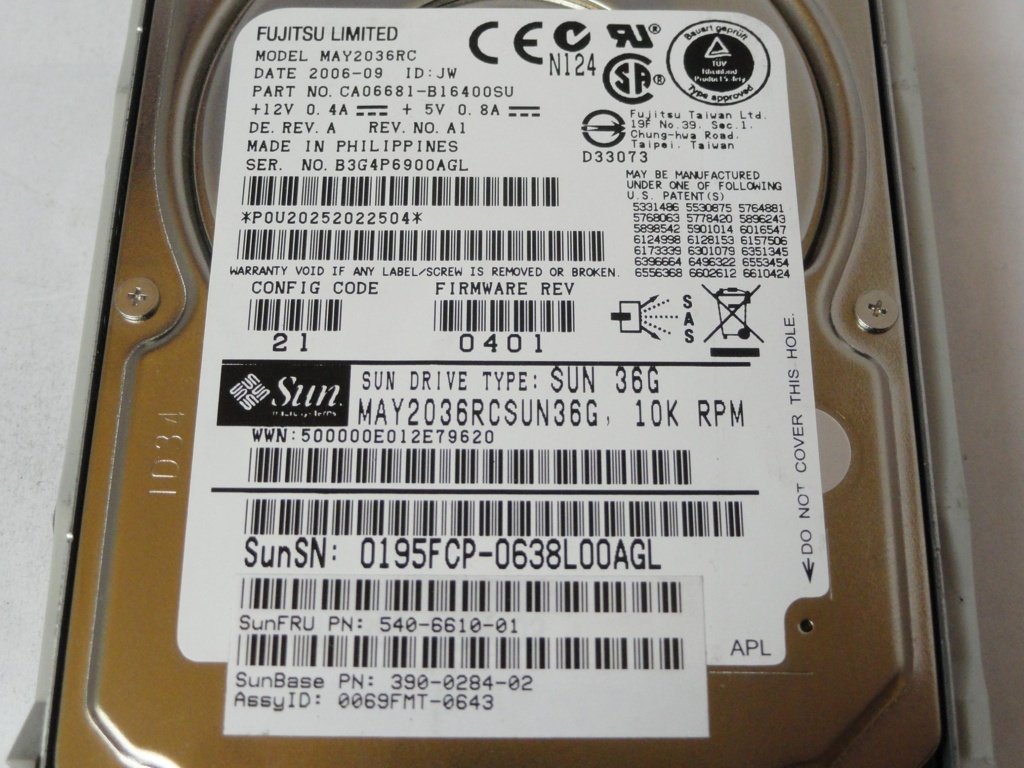 CA06681-B16400SU - Fujitsu SUN 36Gb SAS 10Krpm 2.5in HDD - Refurbished