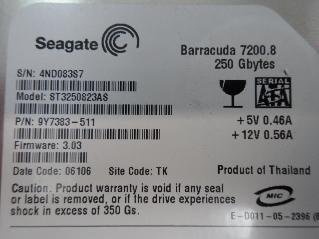 PR26079_9Y7383-511_Seagate Sun 250GB SATA 7200rpm 3.5in HDD - Image3