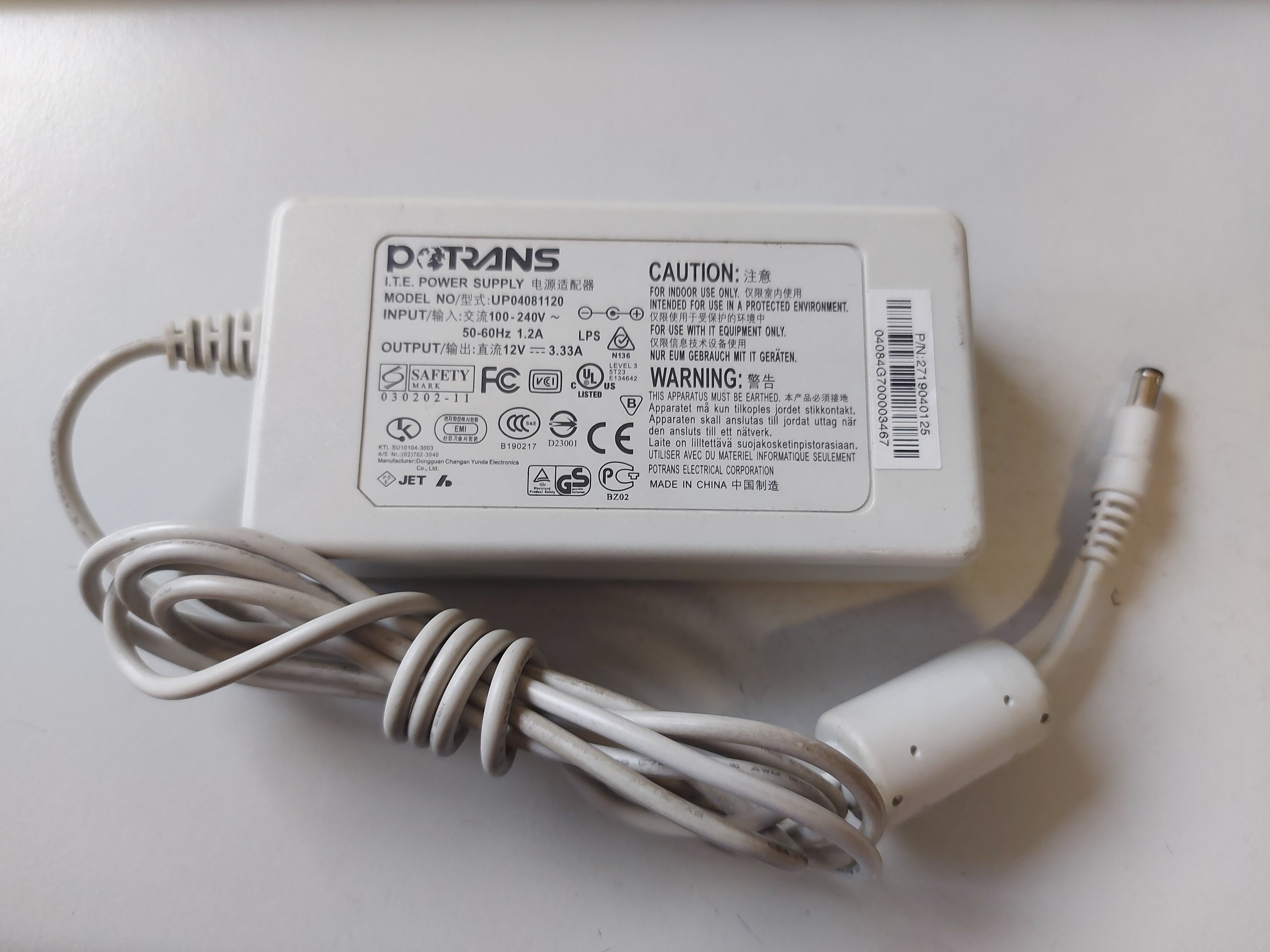 Potrans I.T.E 12V 3.33A Power supply ( UP04081120 2719040125 ) USED