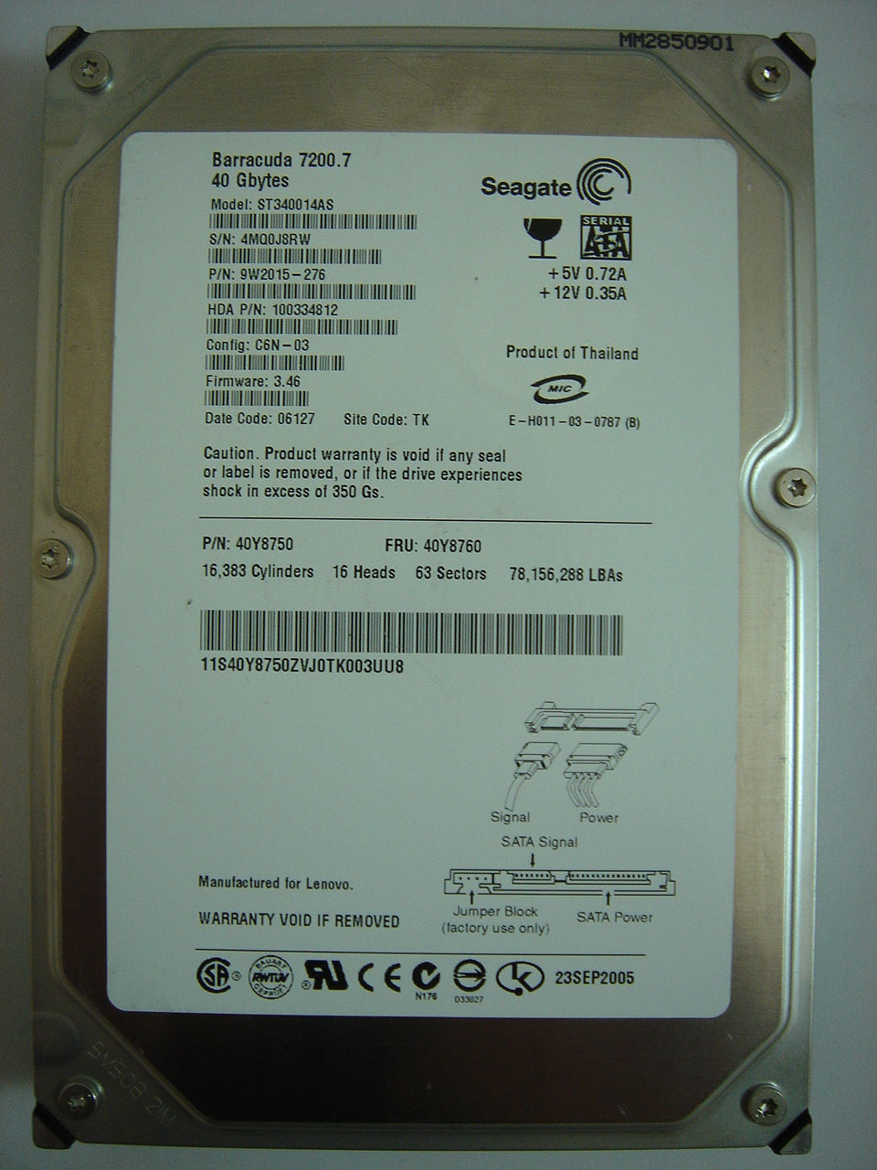 PR00570_9W2015-276_Seagate IBM 40GB SATA 7200rpm 3.5in HDD - Image2