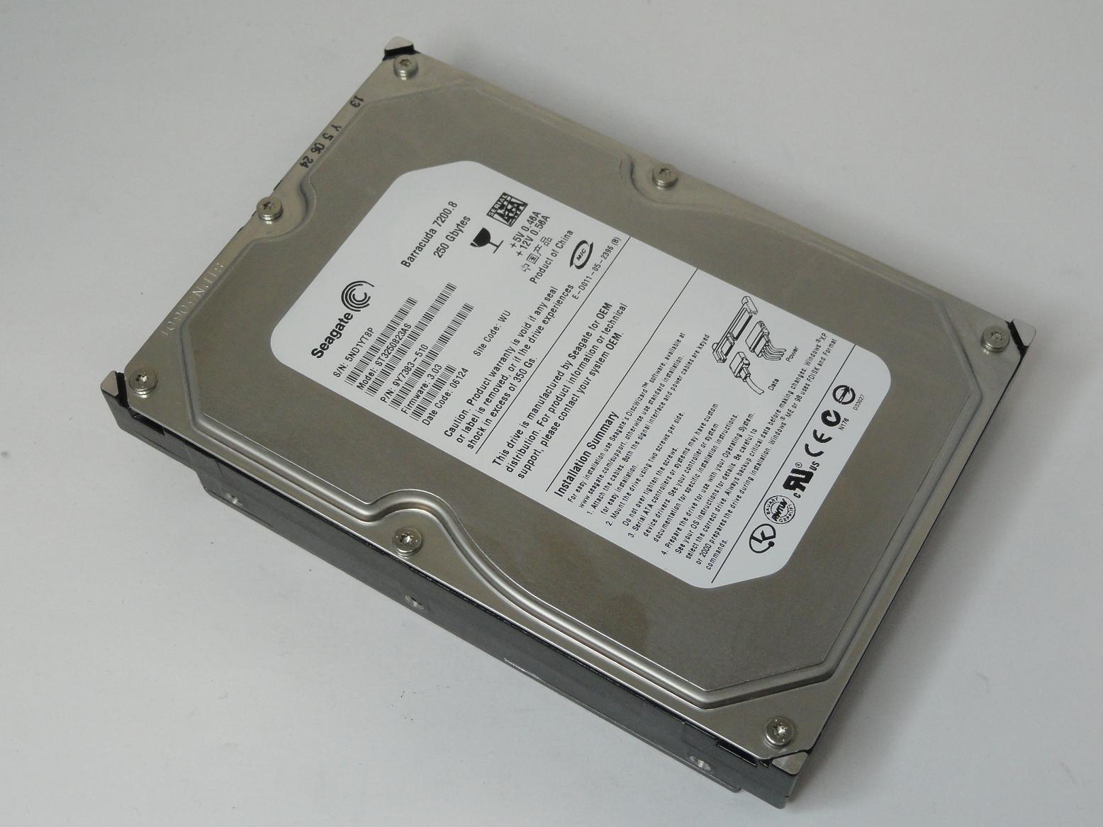 9Y7383-510 - Seagate 250GB SATA 7200rpm 3.5in Barracuda 7200.8 HDD - Refurbished
