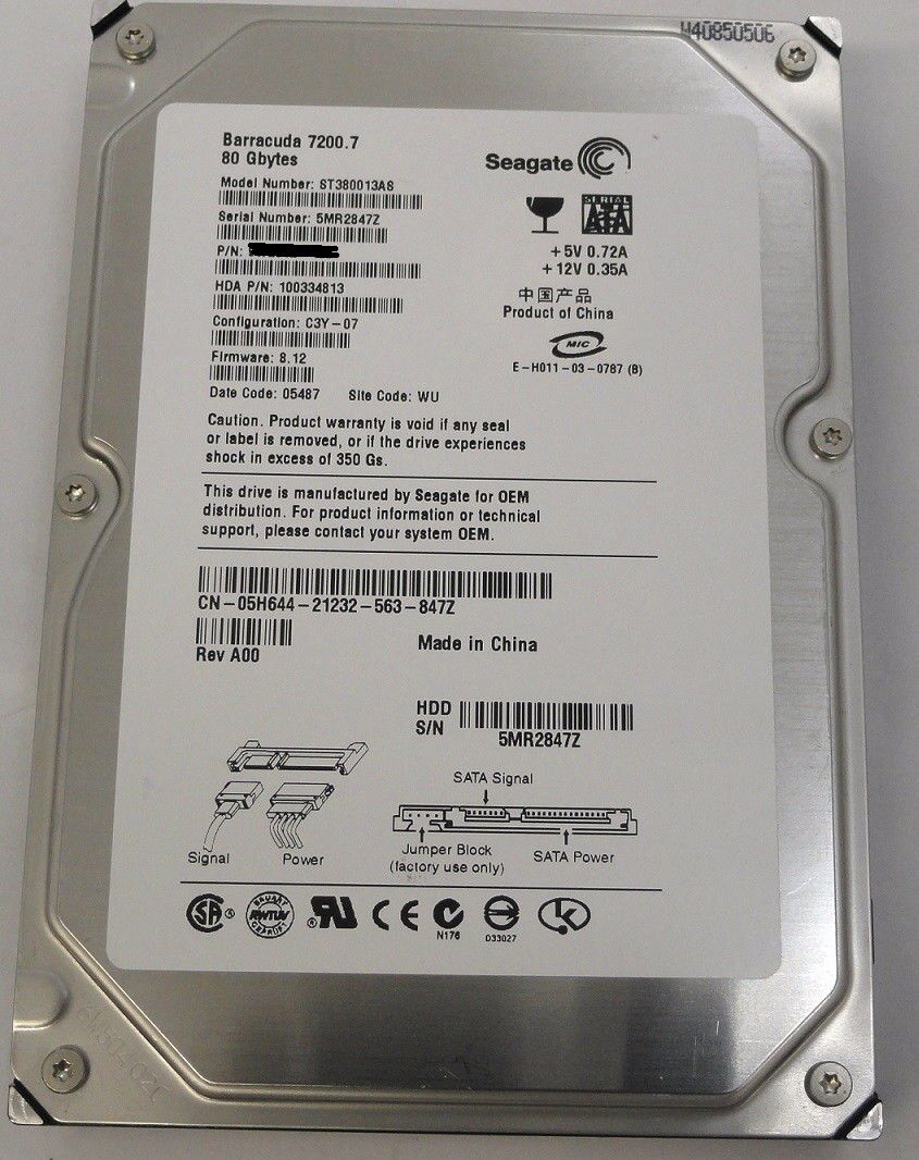 Seagate 80GB SATA 7200rpm 3.5in HDD ( ST380013AS 9W2812-608 ) REF