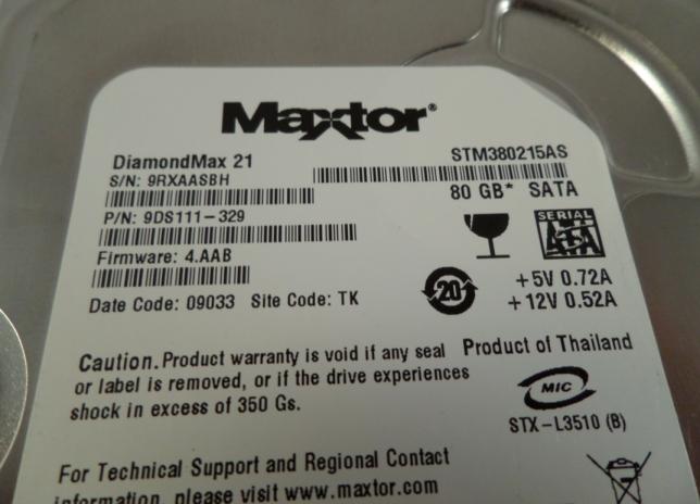 9DS111-329 - Maxtor 80GB SATA 7200rpm 3.5in DiamondMax 21 HDD - Refurbished