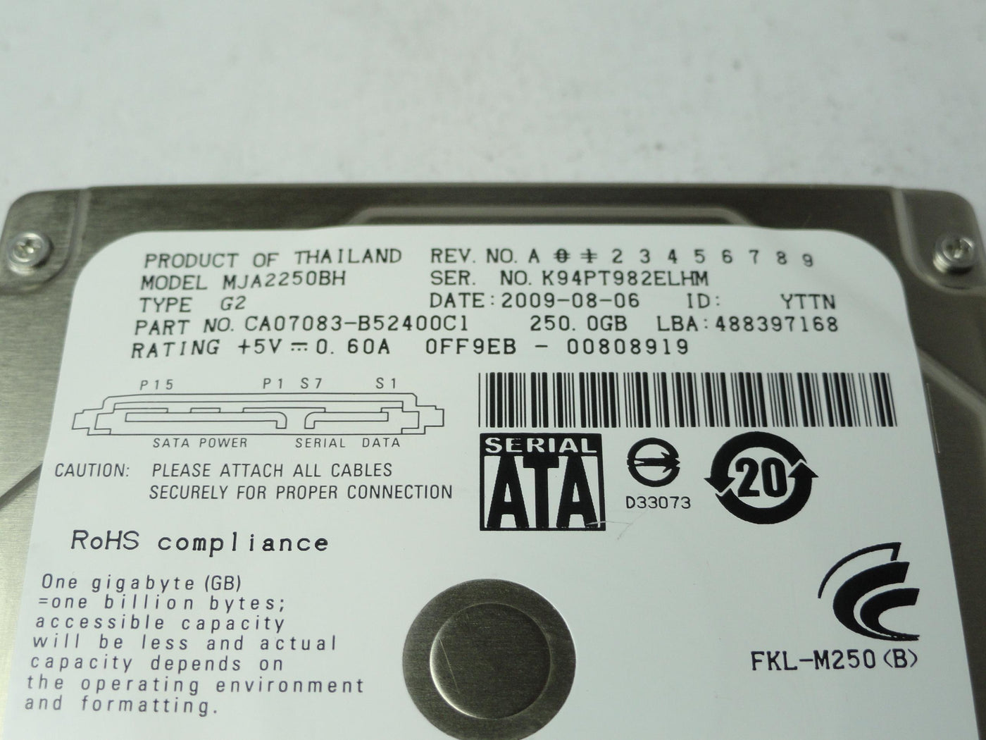 CA07083-B52400C1 - Fujitsu HP 250GB SATA 5400rpm 2.5in HDD - Refurbished