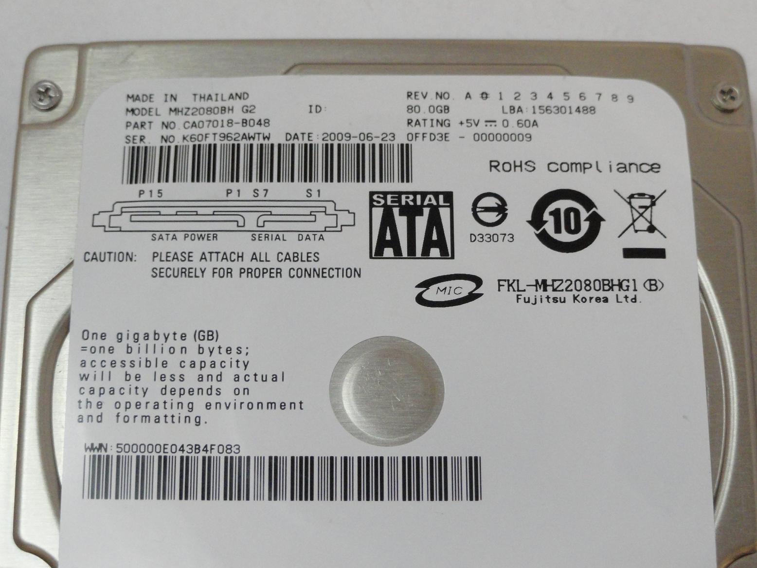 PR06186_CA07018-B048_Fujitsu 80GB SATA 5400rpm 2.5in HDD - Image3
