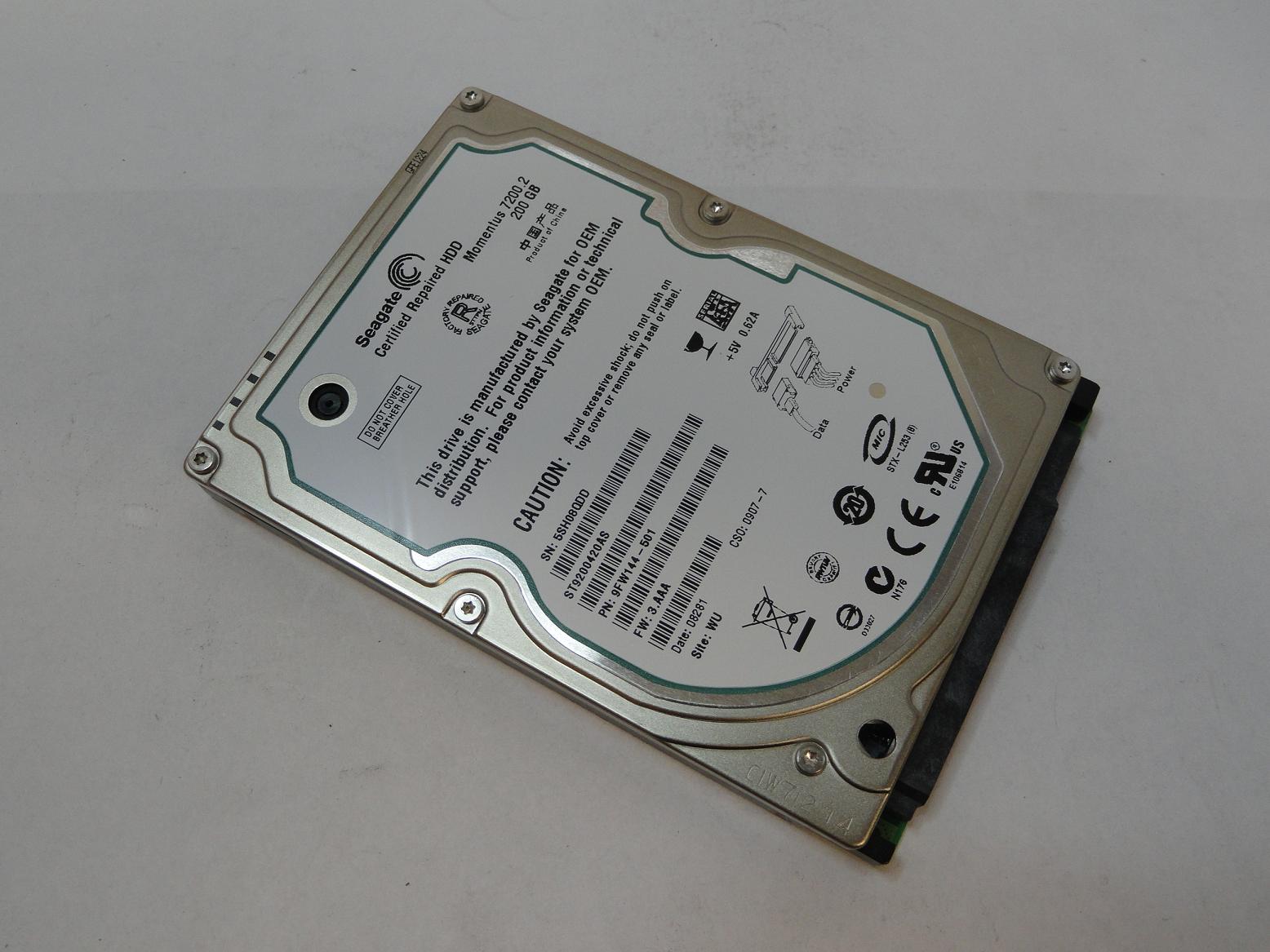 9FW144-501 - Seagate 200GB SATA 7200rpm 2.5in Certified Refurbished HDD - Refurbished