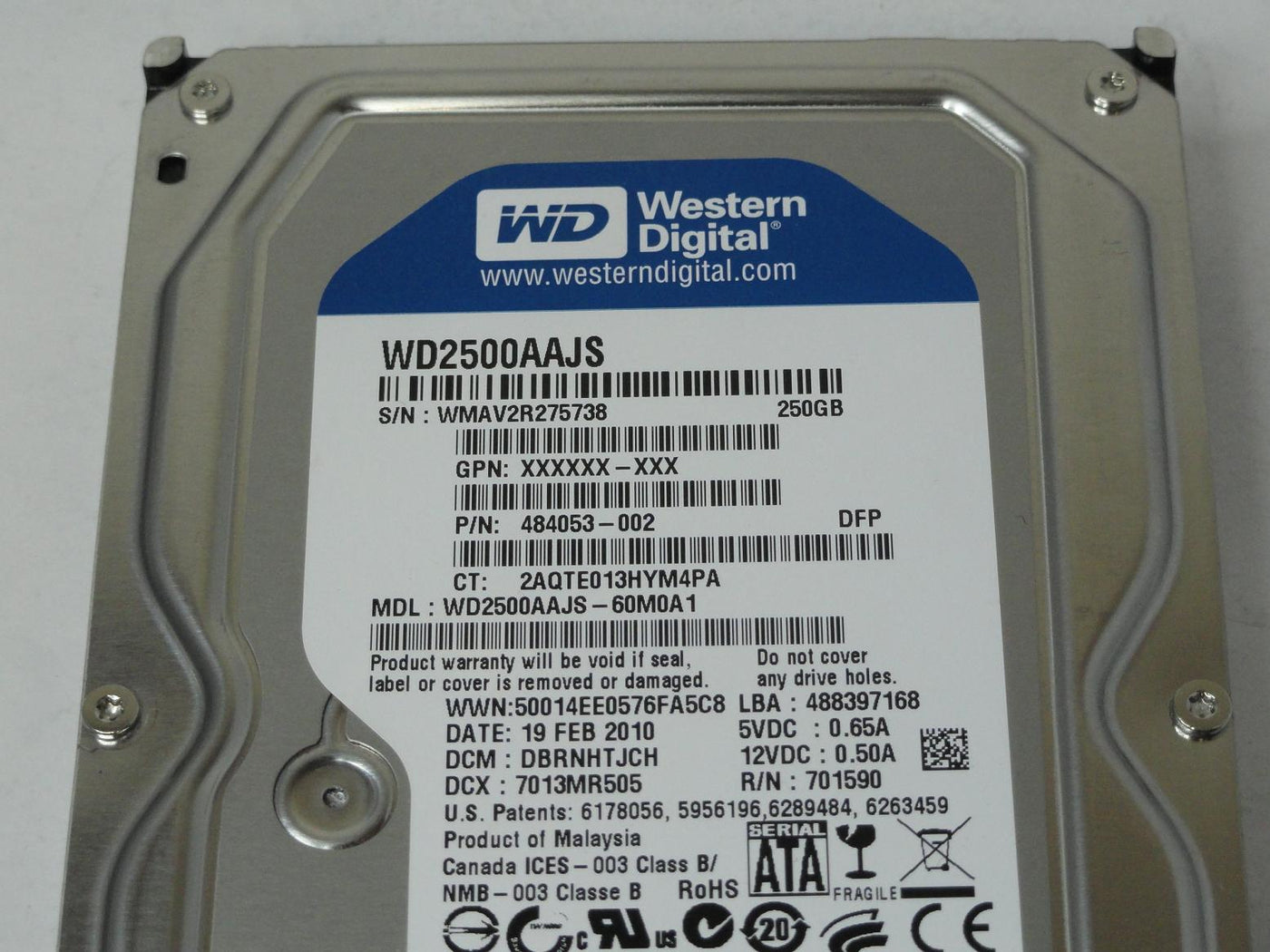 Western Digital HP 250GB SATA 7200rpm 3.5in HDD WD2500AAJS-60M0A1 484053-002