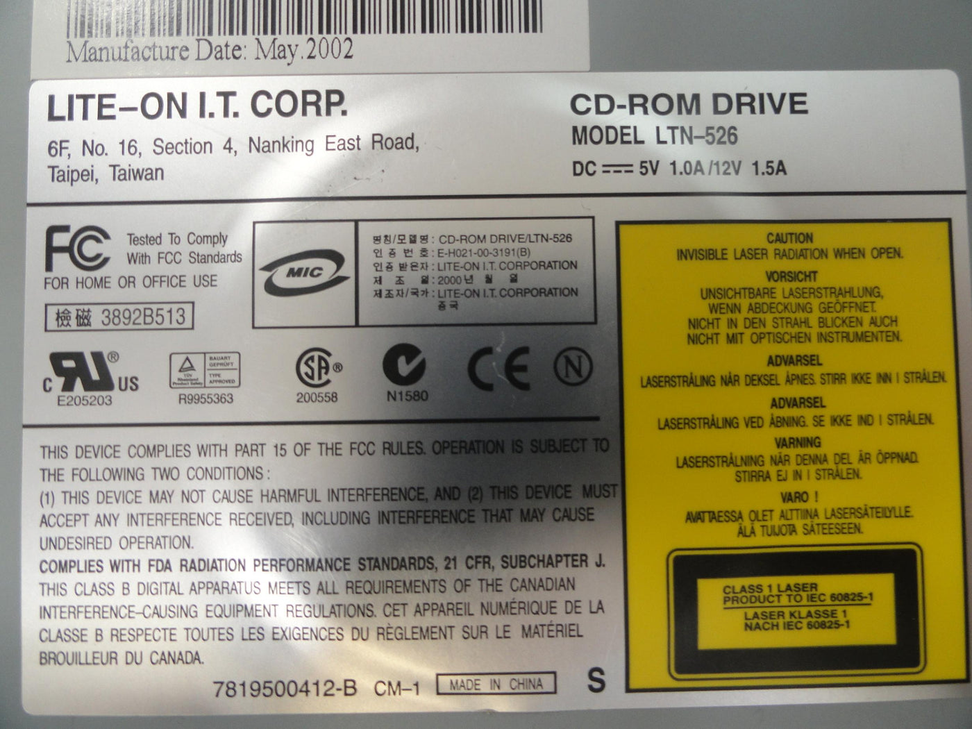 Lite-On I.T. Corp 52x CD-Rom Drive ( LTN-526 LTN-526    LiteOn )