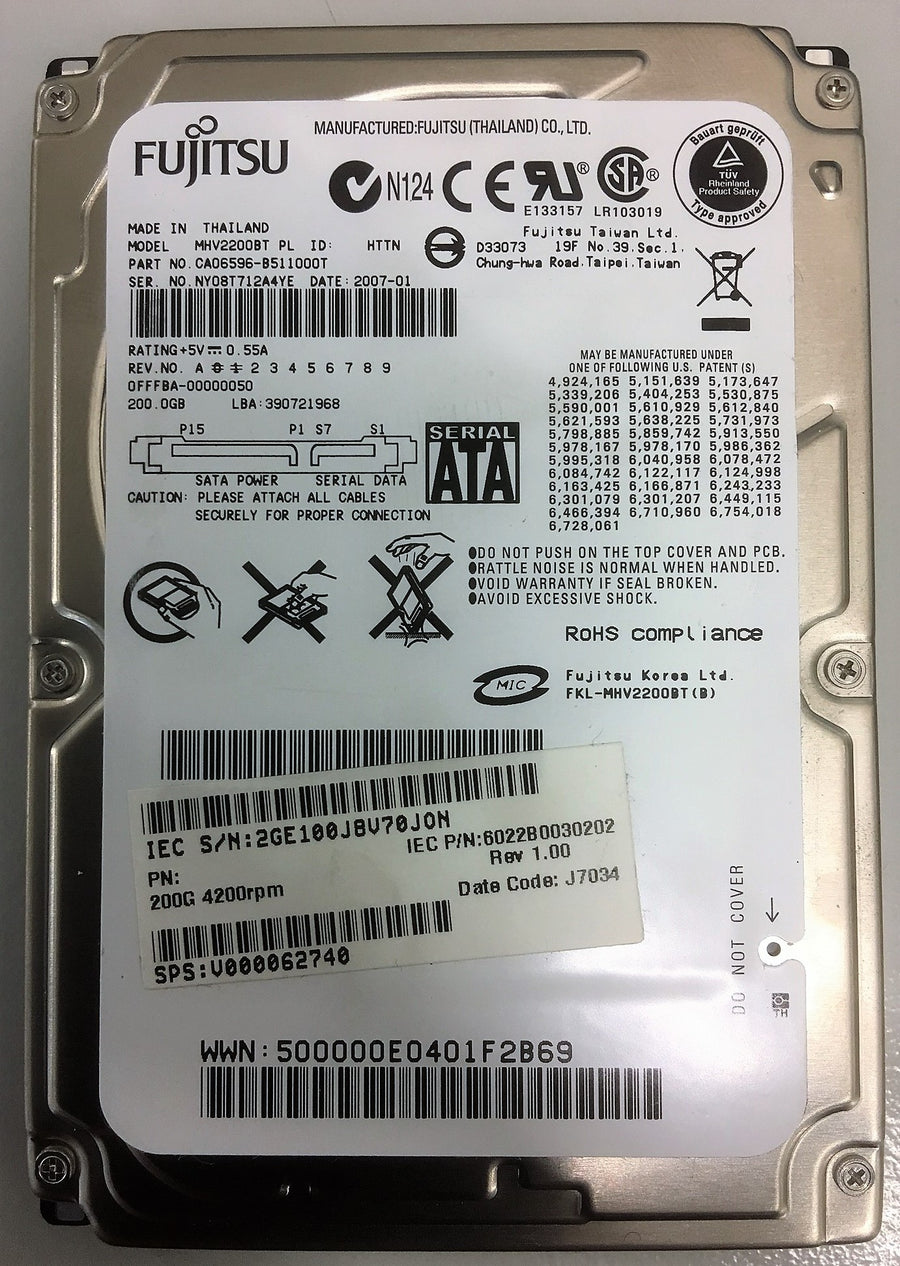Fujitsu Mobile 2.5in 200GB SATA 1.5Gb/s HDD (CA06596-B511000T / 6022B0030202 / MHV2200BT REF)