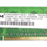 Micron 512MB PC2-5300 DDR2-667MHz non-ECC Unbuffered CL5 200-Pin SoDimm Single Rank Memory Module (MT4HTF6464HY-667E1 REF)