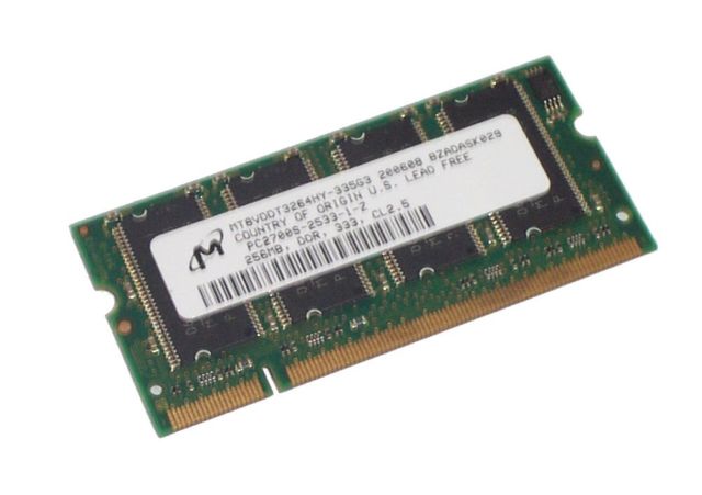 Micron 256MB PC2700 DDR-333MHz non-ECC Unbuffered CL2.5 200-Pin SoDimm Single Rank Memory Module (MT8VDDT3264HY-335G3 REF)