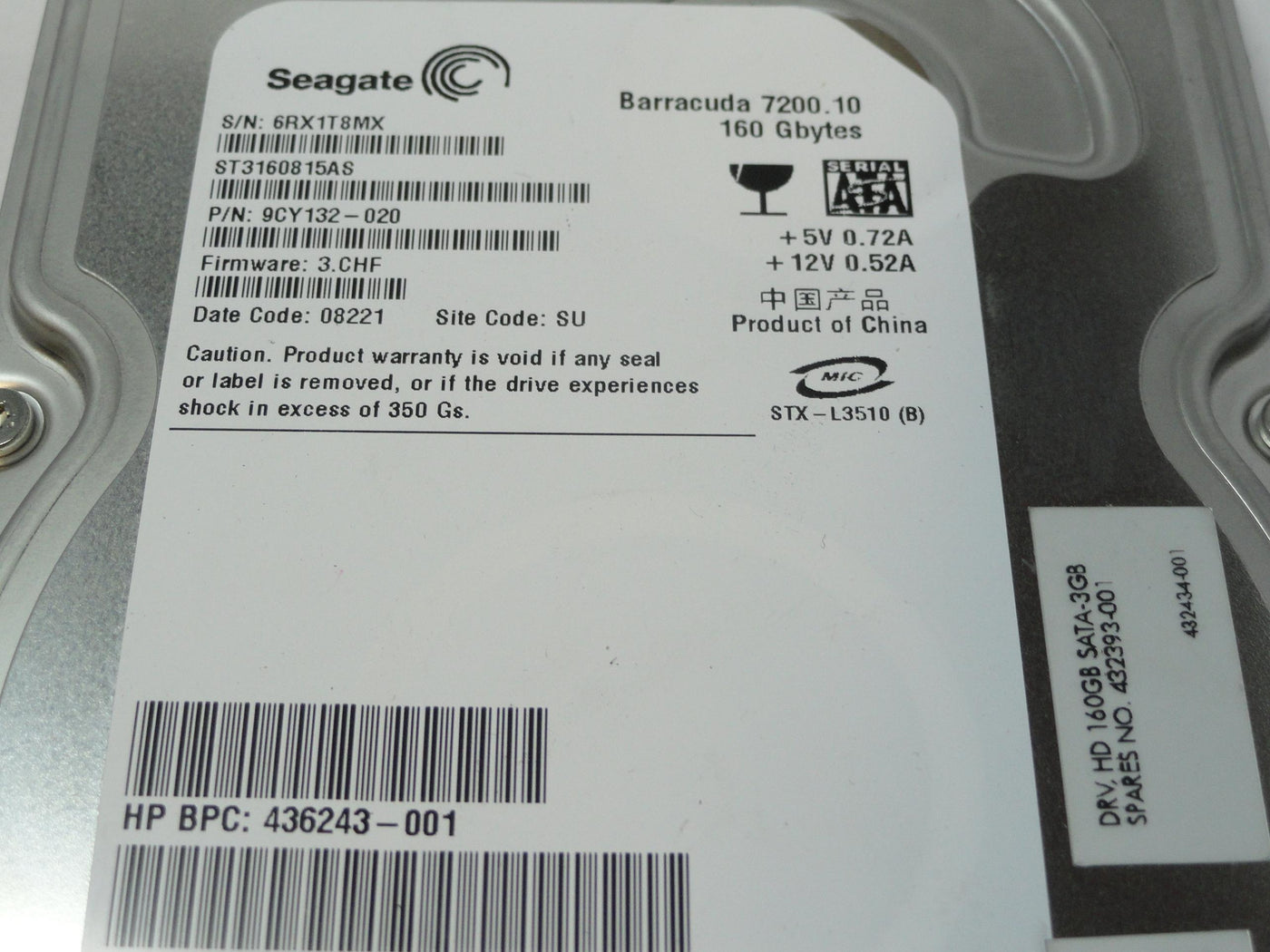 Seagate HP 160Gb SATA 7200rpm 3.5in HDD ( 9CY132-020 ST3160815AS 432393-001 436243-001   Seagate HP )