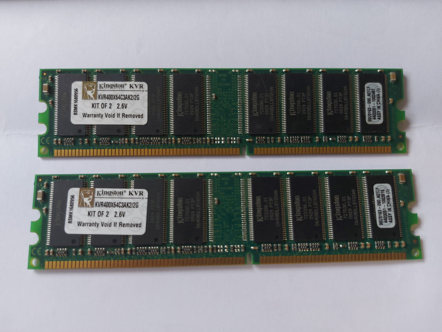 Kingston 2GB Kit (2 X 1GB) PC3200 DDR-400MHz non-ECC Unbuffered CL3 184-Pin DIMM Memory ( KVR400X64C3AK2/2G 99U5193-090.A01LF ) REF