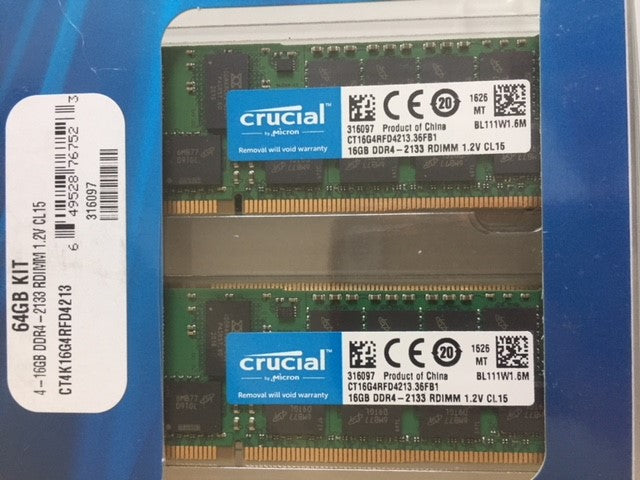 Crucial 64GB 4x16GB DDR4-PC2133 Memory Kit (CT4K16G4RFD4213 New open box )