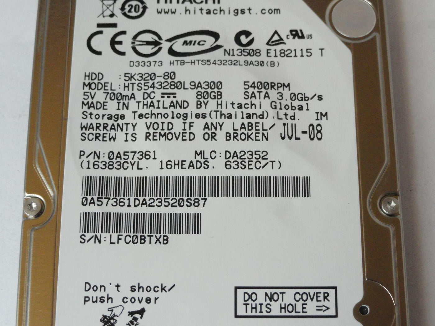 PR18574_0A57361_Hitachi 80GB SATA 5400rpm 2.5in HDD - Image2