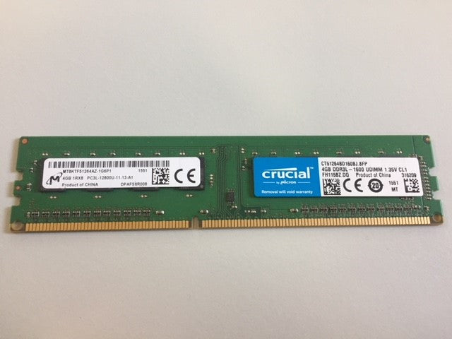 Micron Crucial  4GB DDR3 1Rx8 PC3L-12800U ( MT8KTF51264AZ-1G6P1 / CT51264BD160BJ.8FP)