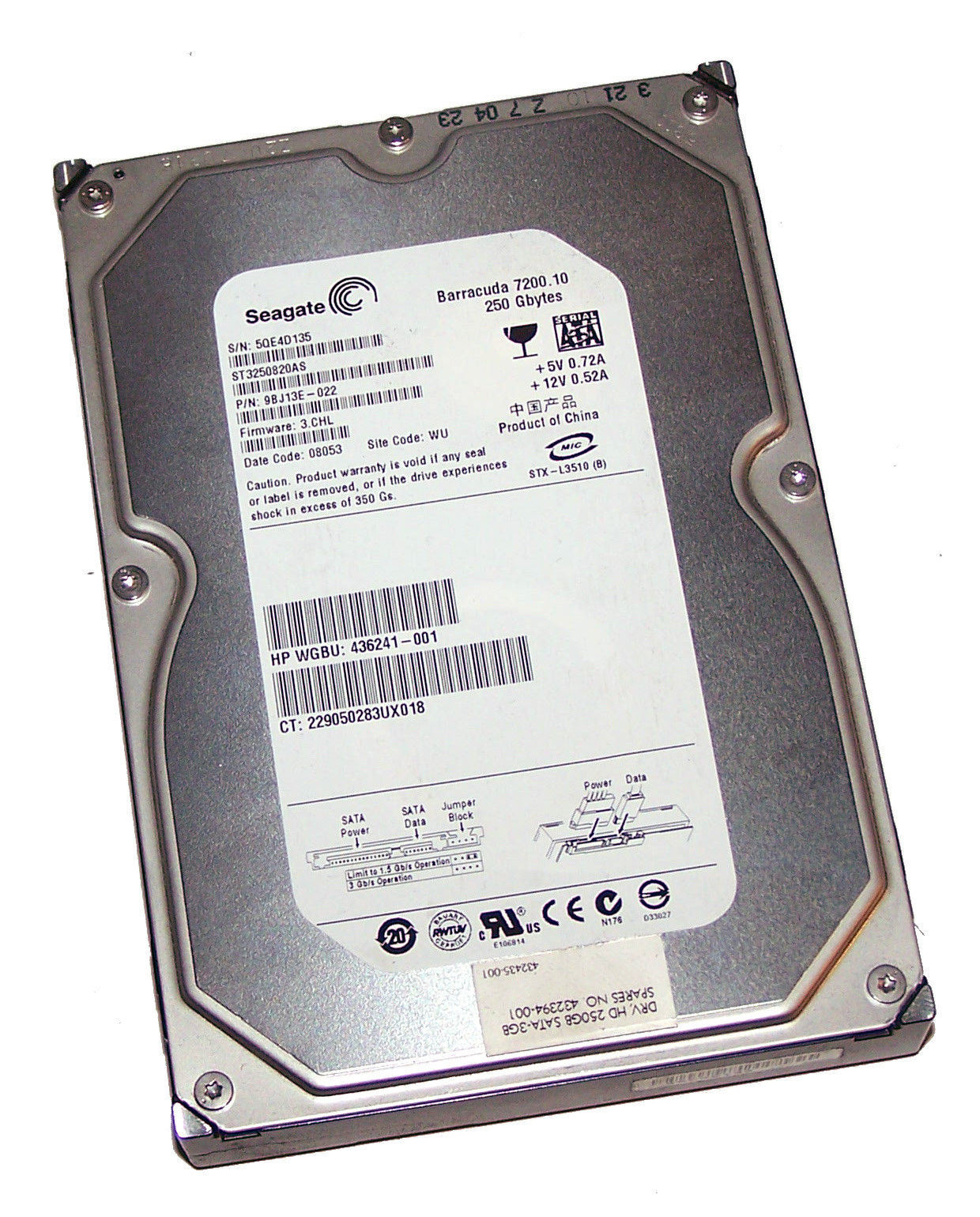 Seagate HP 500GB SATA 7200rpm 3.5in HDD ( 9BJ146-022 ST3500630AS 455059-001  Ref)