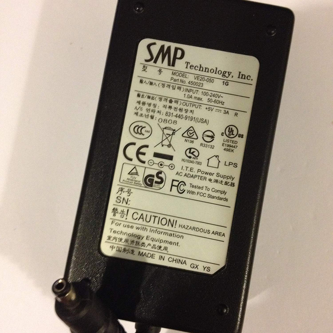 SMP TECH INC Adapter Power Supply Charger (VE20 050 1G USED)