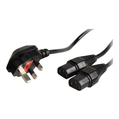 Videk 2 x iec f to uk mains plug splitter 2m power cable black (2098Y NOB)