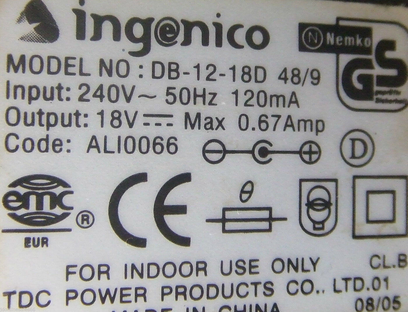 Genuine Ingenico Db-12-18d 48/9 AC Power Supply Adapter 18v 0.67a UK PSU (Db-12-18d 48/9 NEW)