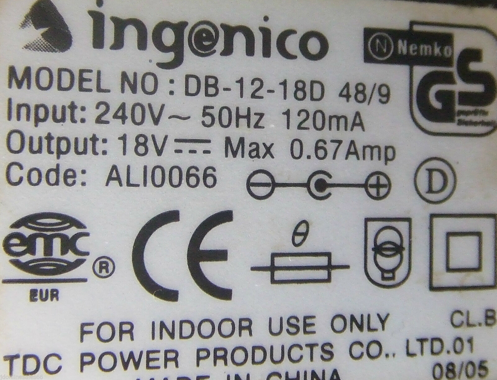 Genuine Ingenico Db-12-18d 48/9 AC Power Supply Adapter 18v 0.67a UK PSU (Db-12-18d 48/9 NEW)