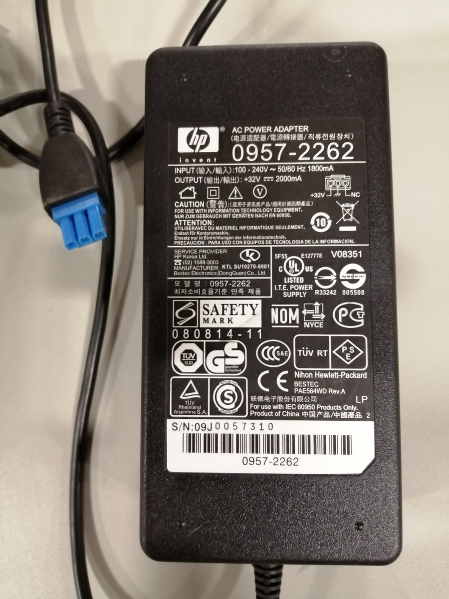 HP AC PRINTER ADAPTER 0957-2262 IN 240 V 1.8A OUT 32V 2.0A ( 0957-2262 USED)
