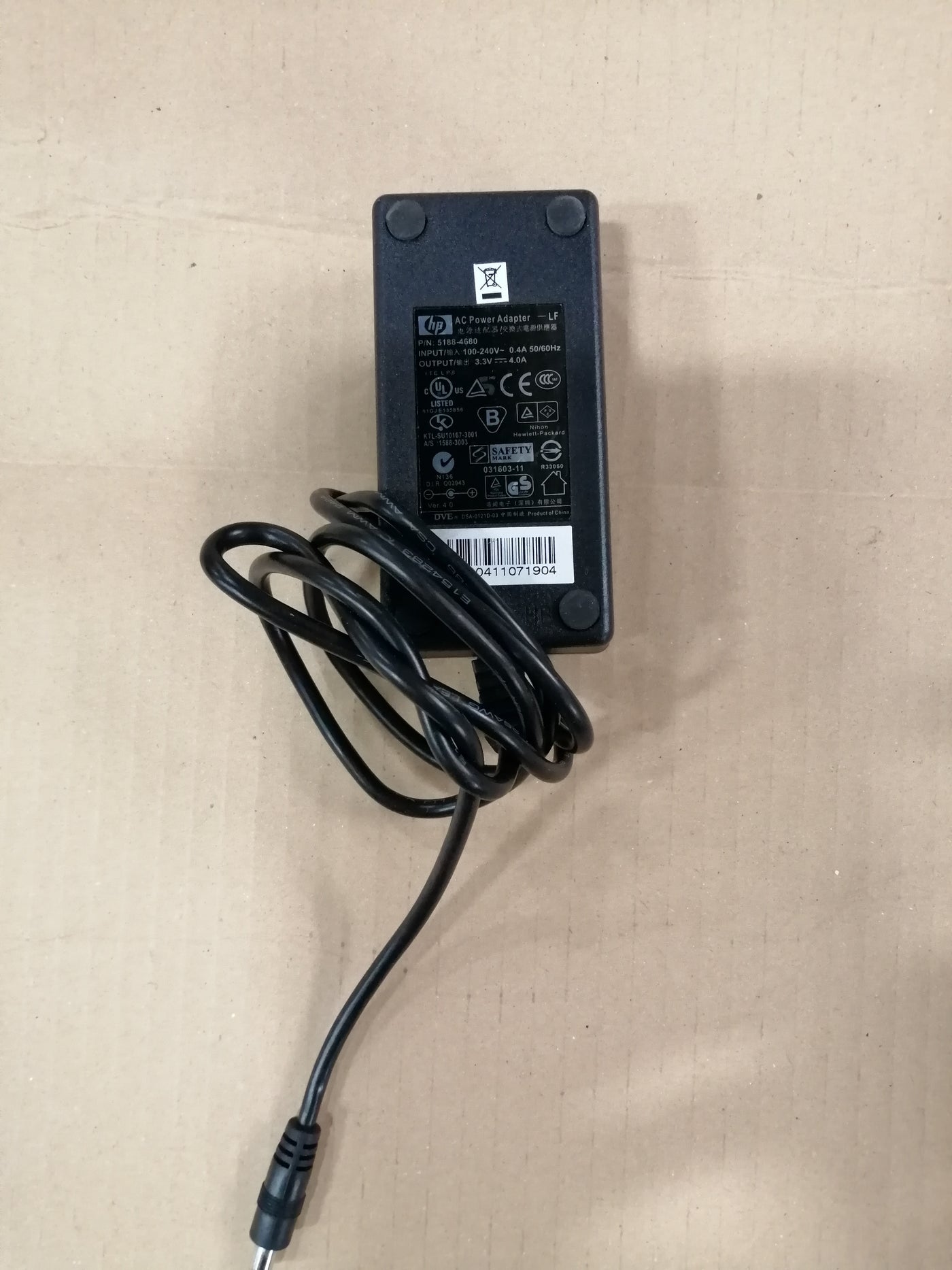 HP AC ADAPTER 5188-4680 IN 240V 0.4A OUT3.3V 4.0A (5188-4680 USED )