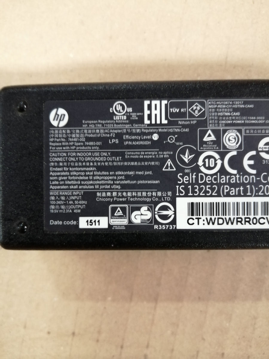 HP AC ADAPTER HSTNN-CA40 IN 40V 1.4A OUT 19.5V 2.31A ( 744481-002 USED )