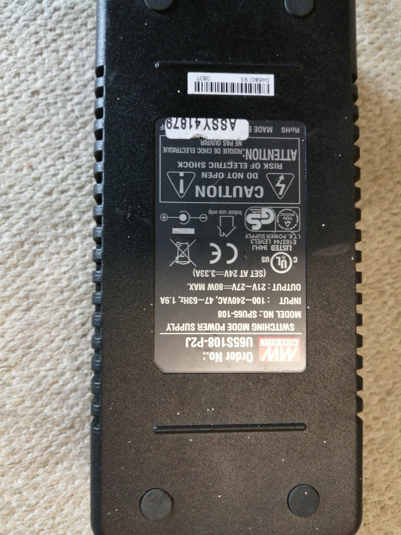 MEAN WELL SWITCHING PSU IN 240V 1.9A OUT 21V-27V 3.33A ( U65S108-P2J USED )