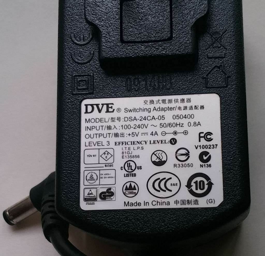 DVE Switching Adaptor 5V 4A (DSA 24CA 05 USED)