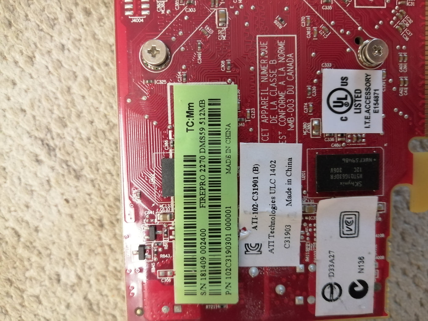AMD FIREPRO 2270 DMS-59 512MB Low Profile Graphics Card ( 102C3190301 USED )