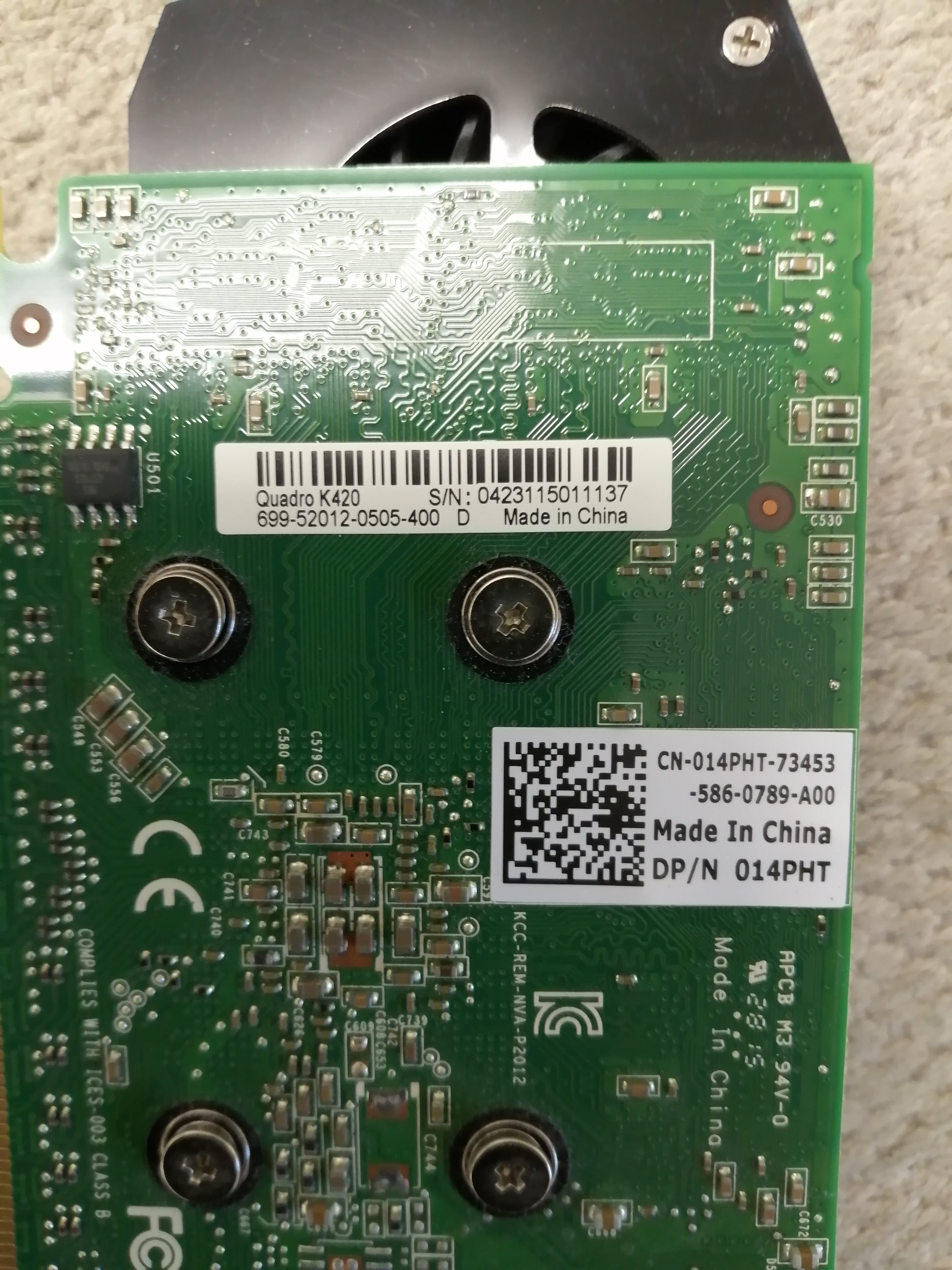 NVIDIA QUADRO GRAPHICS CARD K420 699-52012-0505-400 D (K420 USED)