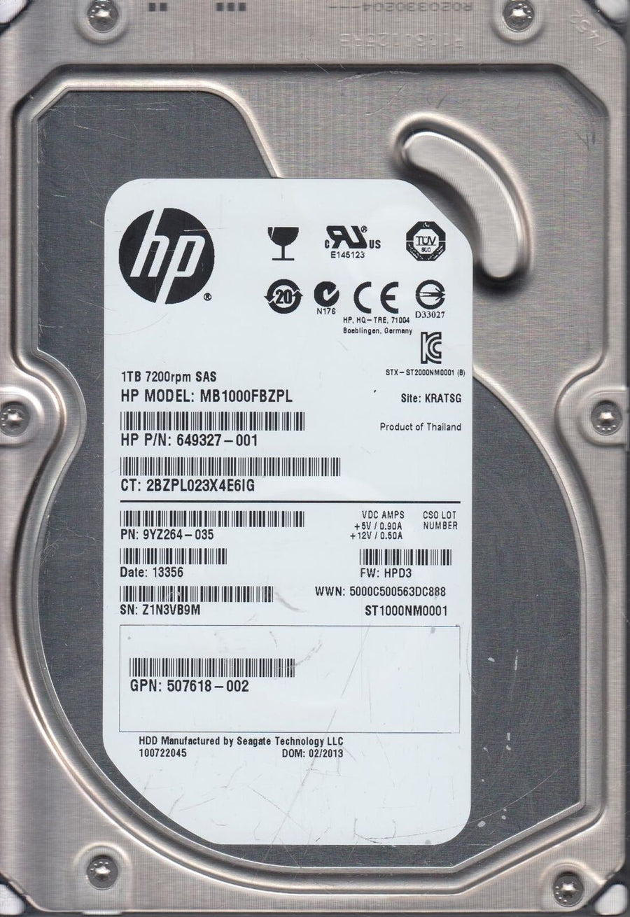 HP Seagate 1TB SAS 3.5 ST1000NM0001 With Caddy 671148-001 ( 9YZ264-035 649327-001 507618-002 Ref )