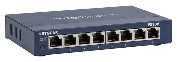 NETGEAR 8-Port Fast Ethernet 10/100 Unmanaged Switch  - Desktop and ProSAFE (FS108 USED))