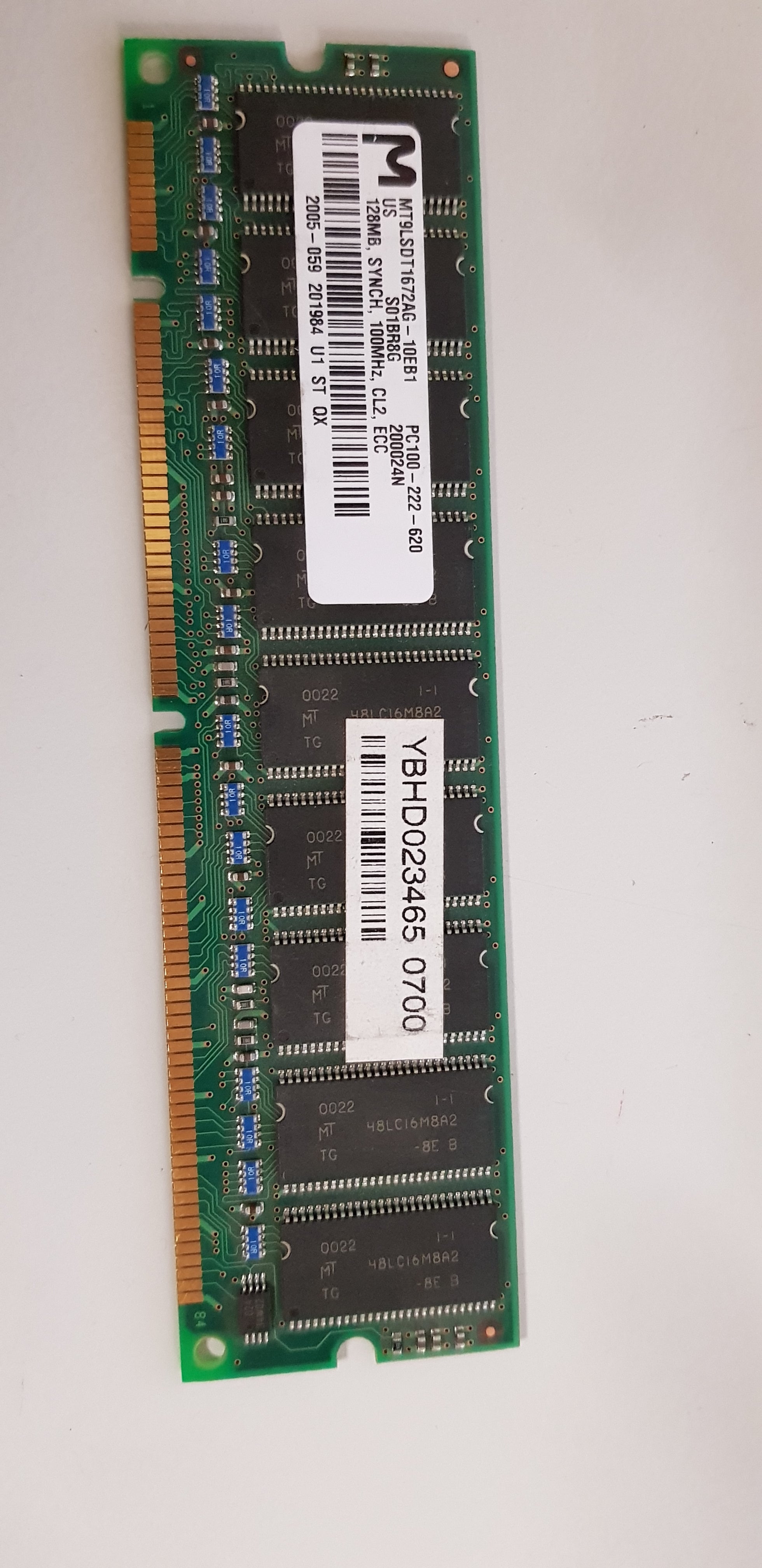 Micron 128MB SD-RAM 168-pin ECC PC-100 CL2 100 MHz DIMM (MT9LSDT1672AG-10EB1)