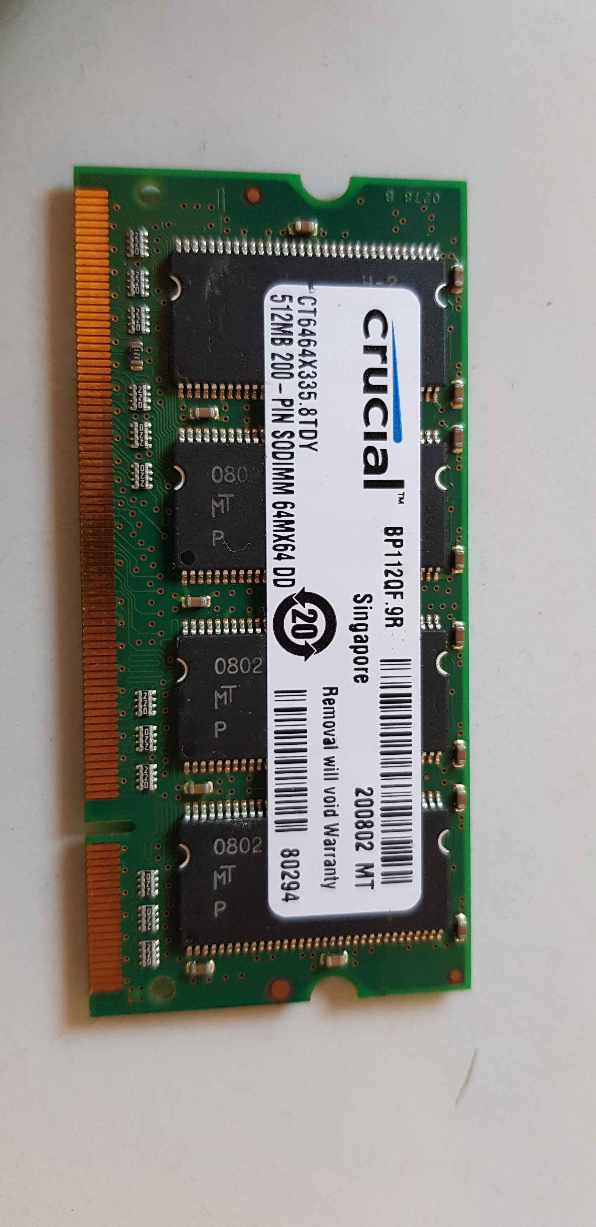 Micron / Crucial 512MB PC2700S nonECC CL2.5 DDR SODIMM Memory 