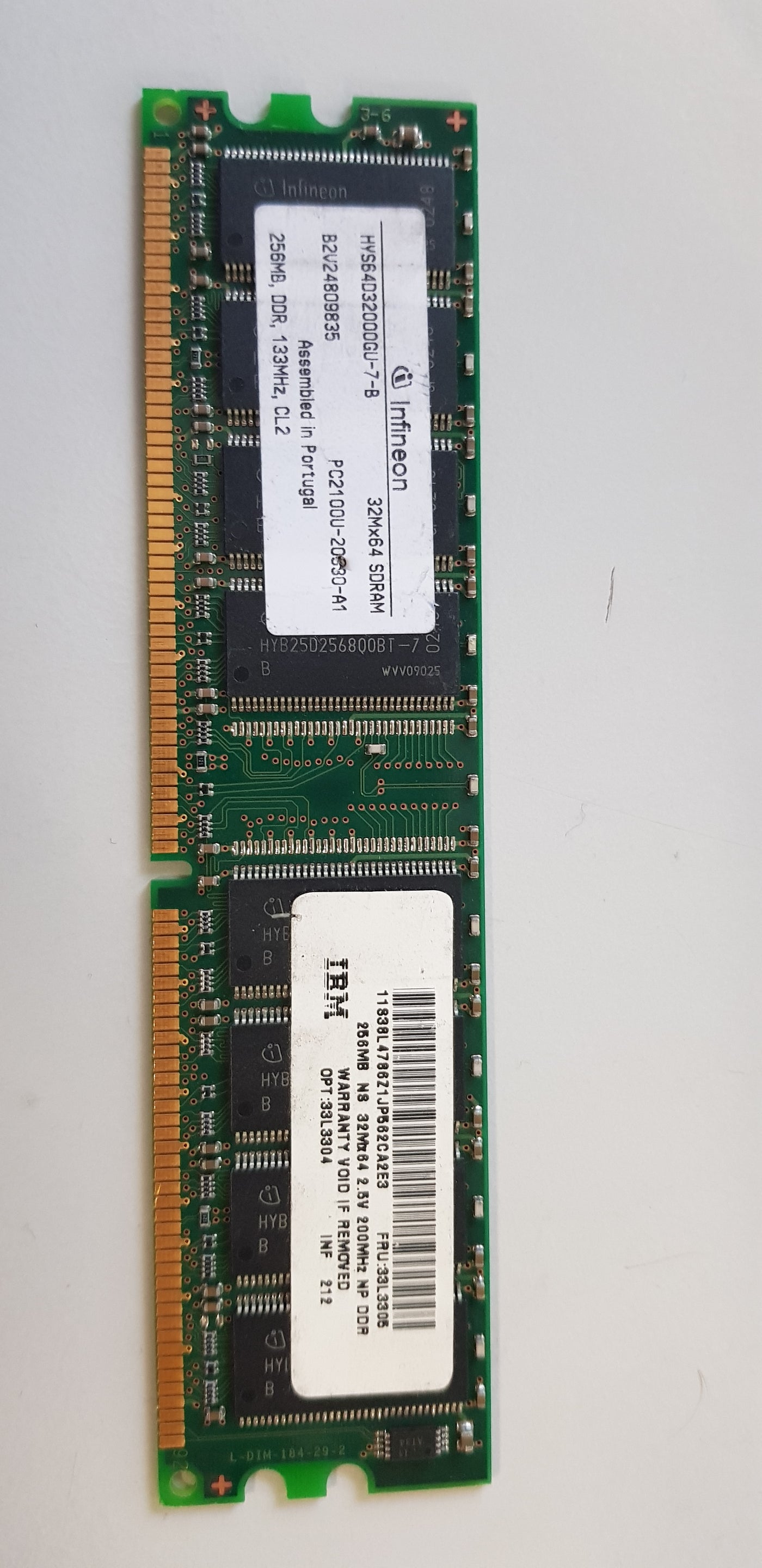 Infineon / IBM labelled 256MB PC2100 DDR-266MHz non-ECC Unbuffered CL2.5 184-Pin DIMM Memory Module (HYS64D32000GU-7-B)
