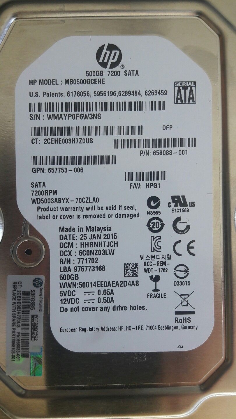 HP MB0500GCEHE 500GB SATA 7.2K 3.5" HDD  ( 658083-001 Ref )