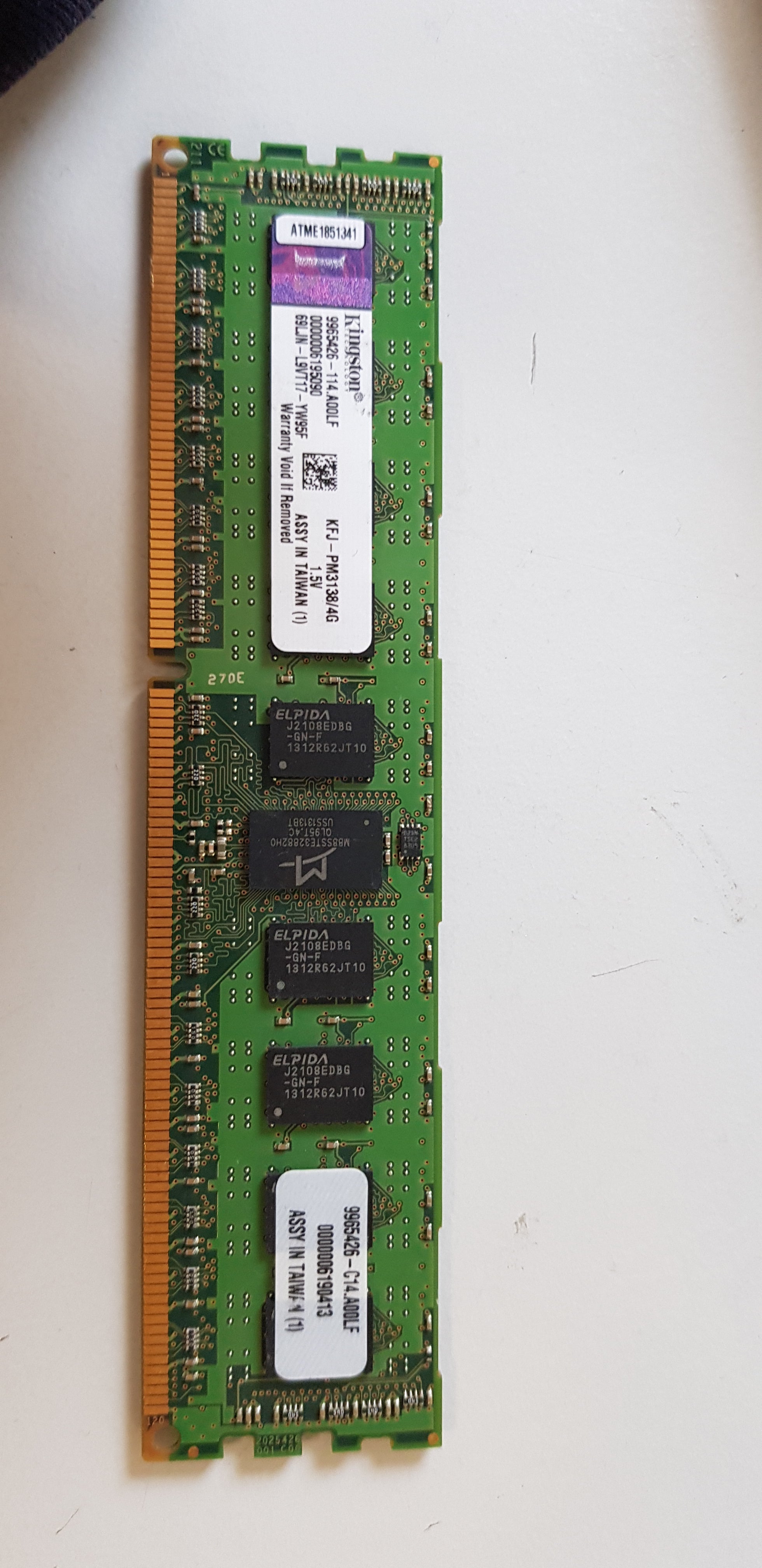 Kingston 4GB PC3-10600 DDR3-1333MHz ECC Registered CL9 240-Pin DIMM Dual Rank x8 Memory Module for Fujitsu S26361-F3336-E515 (KFJ-PM3138/4G  9965426-114)